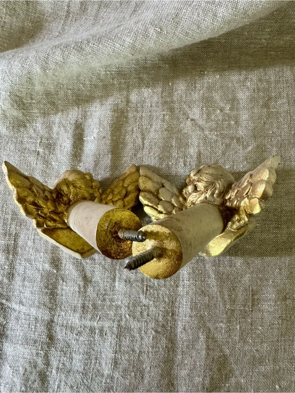 pair vintage cherub angel putti curtain hold backs tie backs